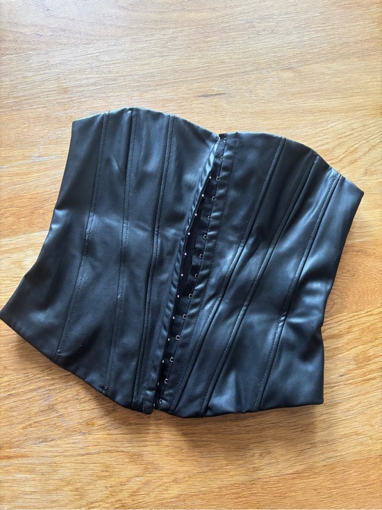 Zara Tops - Zara Black Faux Leather Corset Top - Women's Strapless Bustier